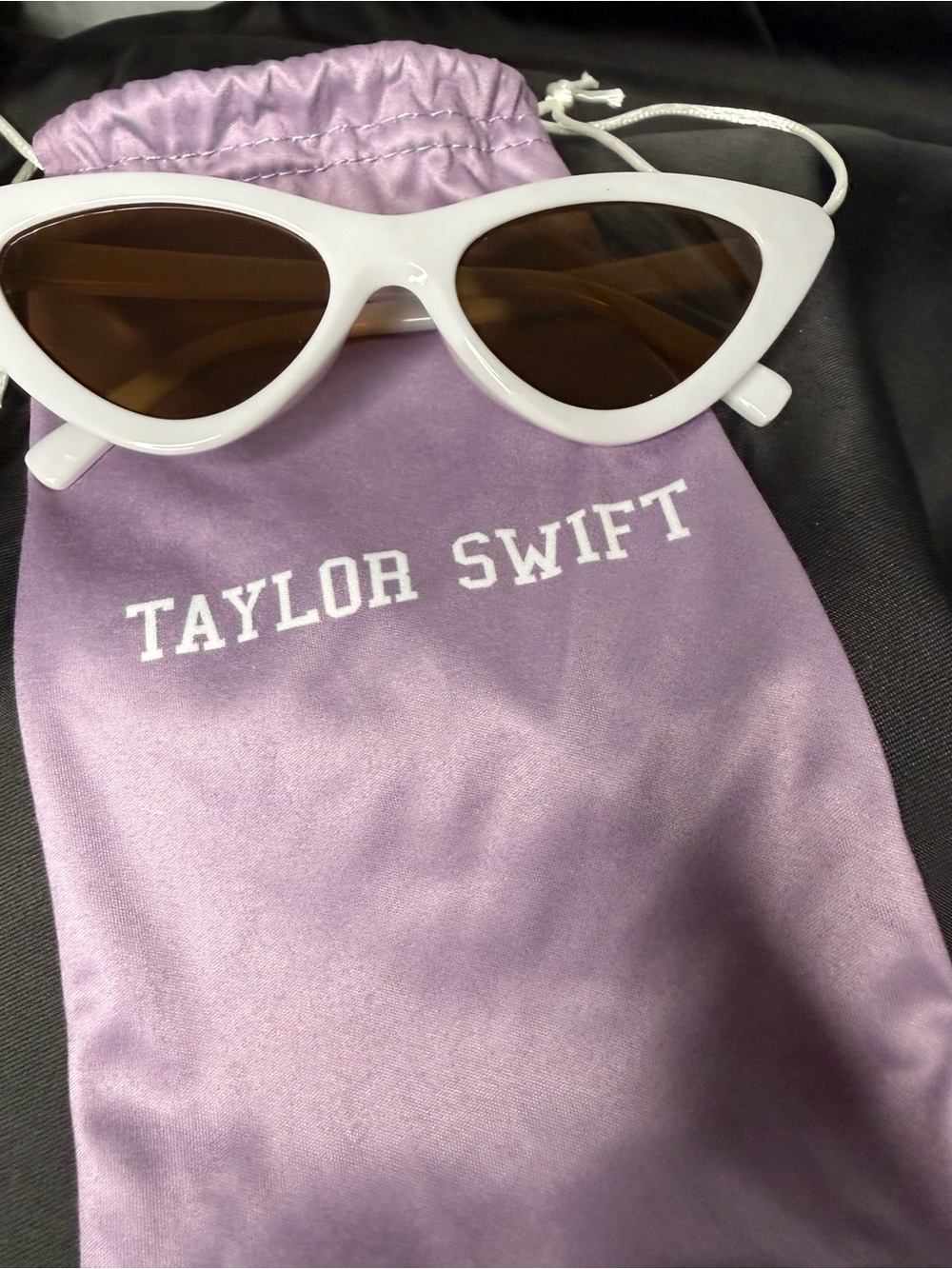 Taylor Swift White Sunglasses with Brown Lenses and Lavender Pouch